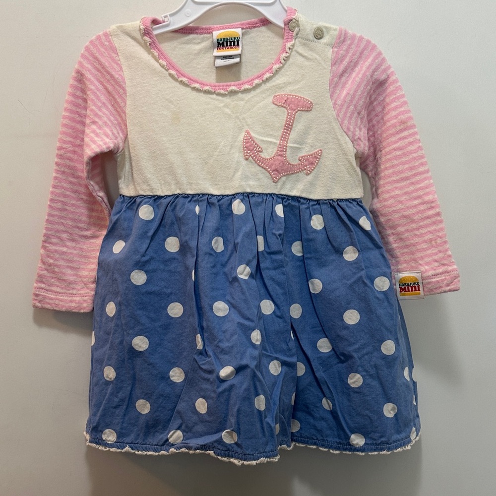 Harajuku Mini Pink and Blue Polka Dot Dress with Anchor ⚓️ & Snaps at Bottom